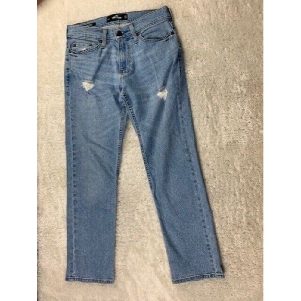 Hollister Size 26x28 Mens Jeans Slim Straight Epic Flex Distressed Light Wash